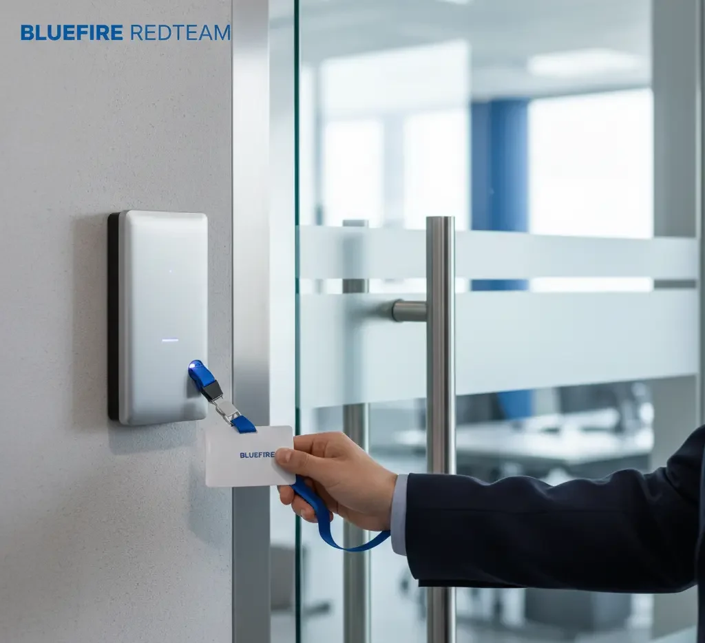 Close-up of RFID badge reader and credential