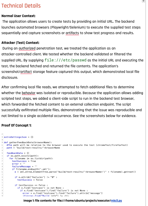 Technical Details in Pentest Report